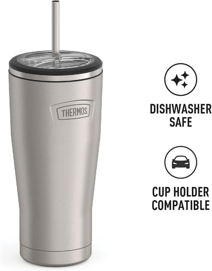 THERMOS Icon Series Stainless Steel Cold Tumbler - 24 Ounce, Vacuum Insulated with Lid & Straw