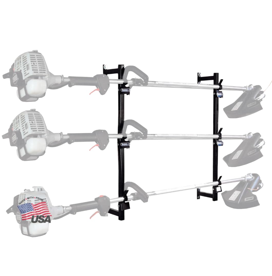 Buyers Products LT12 Landscape Trimmer Edger Locking Rack for Enclosed Trailers & Walls, Made In The USA, Holds 3 Yard Lawn Weed Whackers Tools, Trimmer Holder for Landscape Trailers