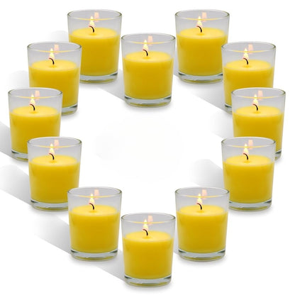 12 Pack Small Citronella Candles Outdoor and Indoor Soy Wax Glass Votive Candles for Party Dinner and Camping - 12 Hours Burn Time