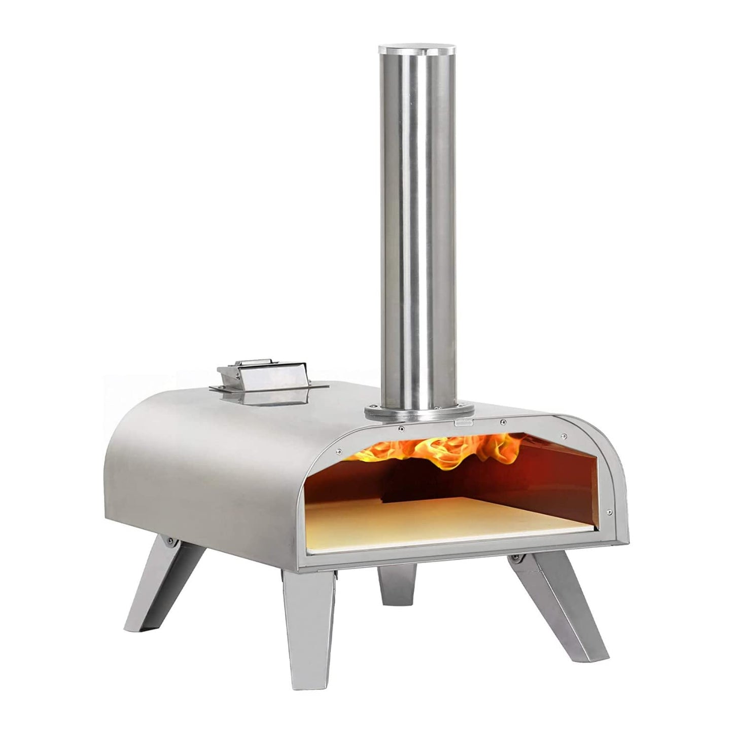 BIG HORN 12"Multi-Fuel Outdoor Pizza Oven Reach up to 1110℉– 3-in-1 Wood,Gas&Electric Compatible(Burners Sold Separately),Pellet Pizza Oven Portable Pizza Maker for Backyard, Camping&Tailgating,Silver