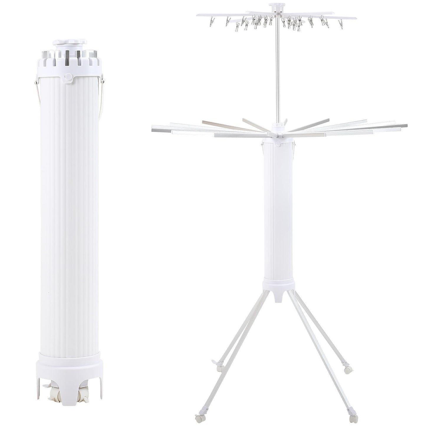 Dollate 4-Legged Clothes Drying Rack Foldable,2 Tier Portable and Collapsible Space Saving Laundry Drying Rack with 4 Pulleys,Aluminum Dry Rack for Clothes