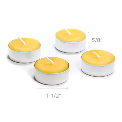 Bluecorn Beeswax Tea Light Candles, 100% Pure Natural Bees Wax, Yellow Tea Lights in Metal Cups, Fragrance Free, Paraffin & Soy Free Candle Wax, Clean Burning, Long Lasting, American Made, 24 Pack