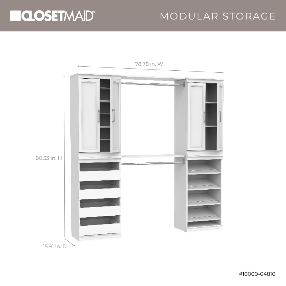 ClosetMaid Modular Storage 68.76-78.78-inch W 4-Drawer 19-Shelf Wood Closet System with Doors, White