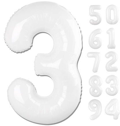 White 3 Balloon, Translucent Number Balloons 40 Inch, 3rd Birthday Decorations for Kids Girls Boys, Men Women White Party Supplies for Party Decorations, Number 3 Balloon