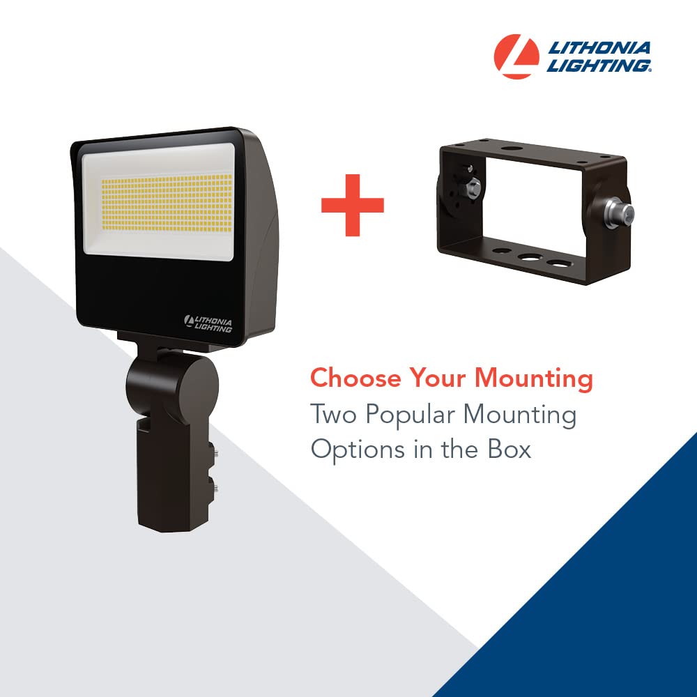 Lithonia Lighting All-in-One LED Flood Light, Waterproof LED Outdoor Light Fixture with Adjustable Brightness and Color Temperature, Yoke or Slipfitter Mount Dusk to Dawn Outdoor Lighting, MVOLT