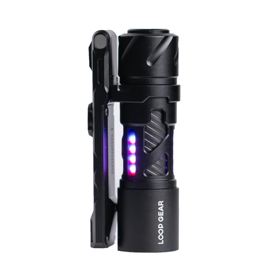 LOOP GEAR SK03 RGB Pro EDC Rechargeable Flashlight, 8-Color RGB Sidelight & 1000 Lumen, IP68 Waterproof, Magnetic Stand, Built-in Multi-Tool – Mini Torch for Emergencies, Camping (Black)