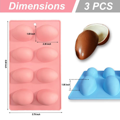 3 Pack 3D Easter Egg Silicone Molds, 8 Cavity Egg Shape Non-stick Baking Molds Tray DIY Baking Tool for Easter Chocolate Cake Dessert Muffin Mousse Pastry Handmade Soap Crayons