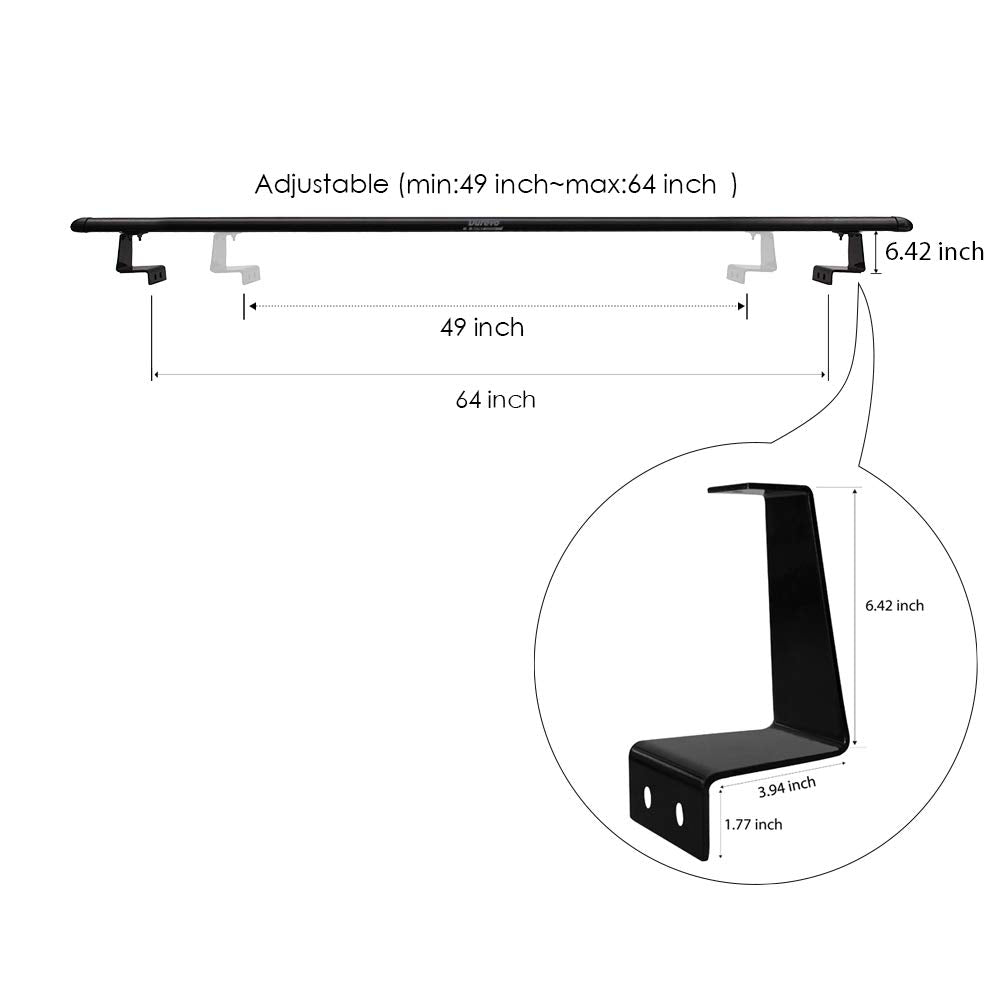 Truck Rack with Two Cross Bars and Four Brackets for Pickup Bed, Universal Aluminum Black Bar Length Adjustable from Min 49” to Max 64” Works with Tonneau Cover that Mounts on Top of Rails