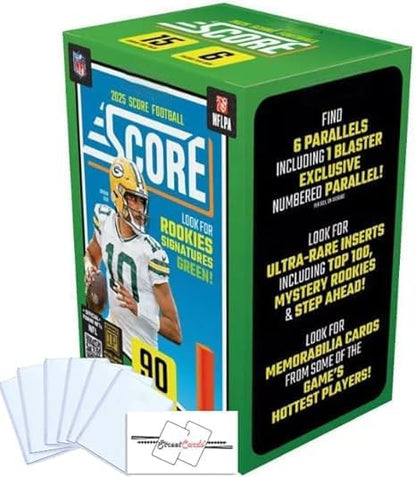 2025 Score Football NFL Blaster Box with 90 Trading Cards + 6 Toploaders + StreetCards Magnet!