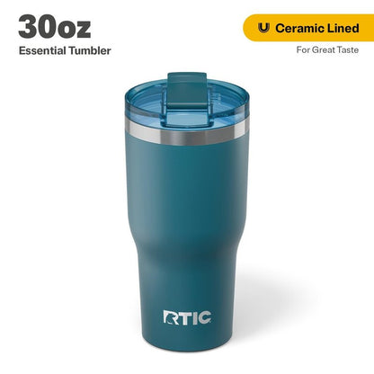 RTIC 40oz Essential Tumbler with Lid, Ceramic Lined, Insulated, Stainless Steel, Metal, Double Wall Vacuum-Insulation, Travel Cup for Iced Coffee, Tea, Hot and Cold Drink, Marine
