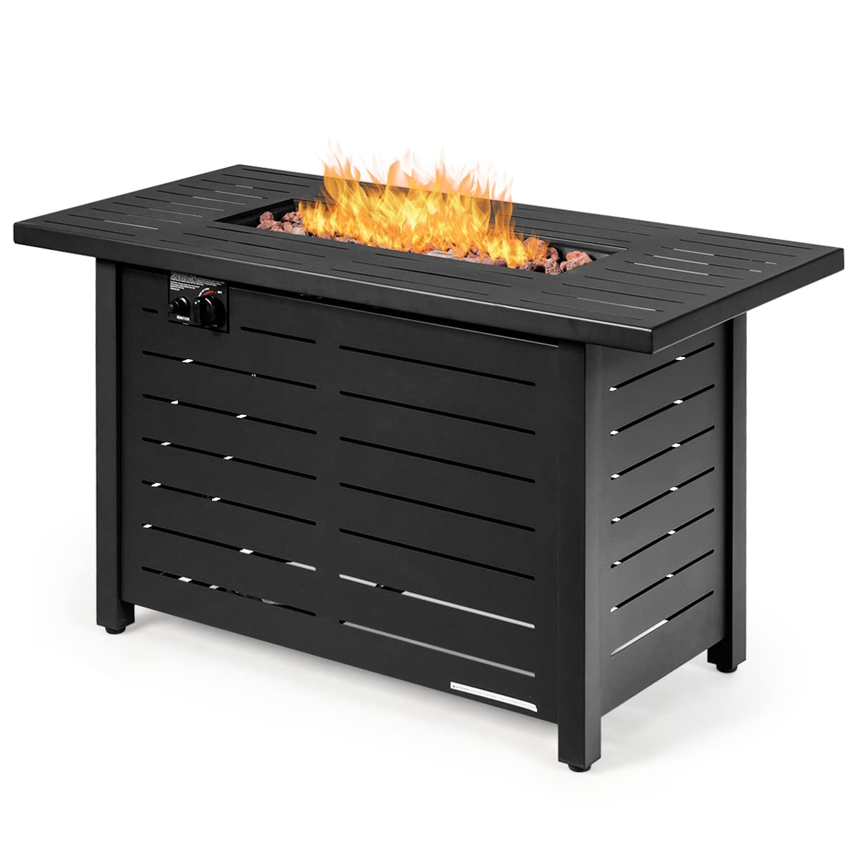 DORTALA 42'' Rectangular Propane Gas Fire Pit Table, 60,000 BTU Heater Outdoor Table W/Cover, Propane Heater, Burner Stove Fire Table for Outdoor Use, Black