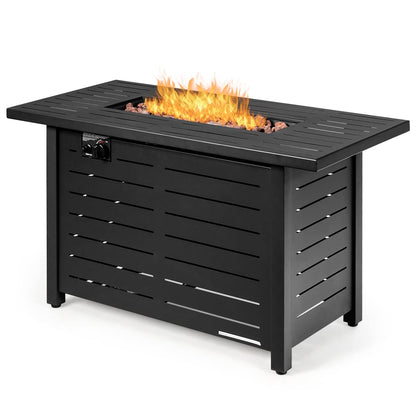 DORTALA 42'' Rectangular Propane Gas Fire Pit Table, 60,000 BTU Heater Outdoor Table W/Cover, Propane Heater, Burner Stove Fire Table for Outdoor Use, Black
