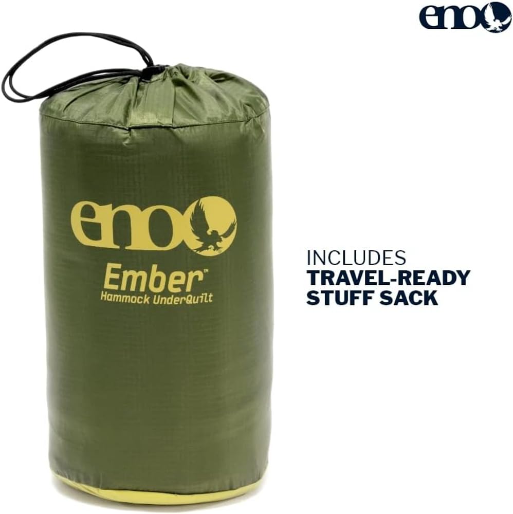 ENO Ember UnderQuilt - Protective and Warm Hammock Quilt with Recycled Synthetic Insulation - for Camping, Hiking, Backpacking, Festival, Travel, or The Beach - Evergreen