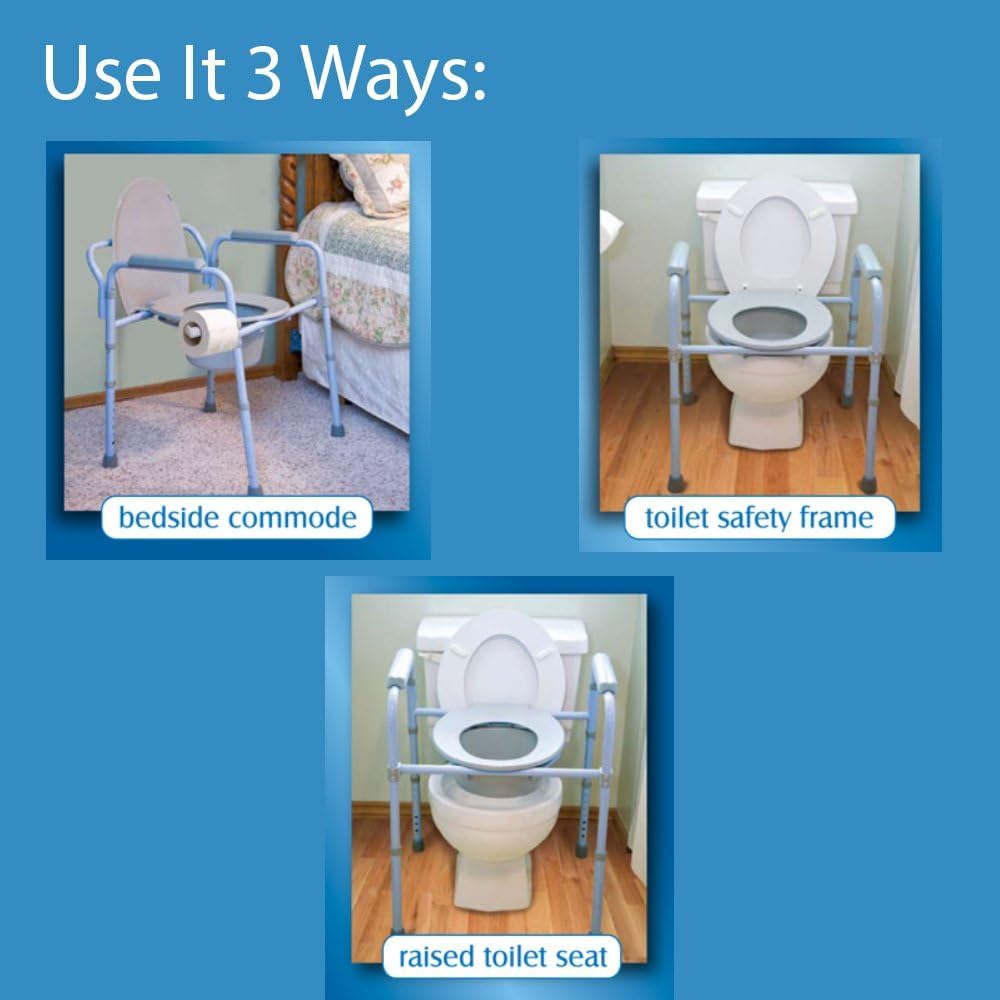 Carex 3-in-1 Folding Bedside Commode with 14 Pack Commode Liners - Porta Potty for Adults - Portable Toilet Supports Up to 300lbs, Bedside Commodes for Seniors and Commode Chair