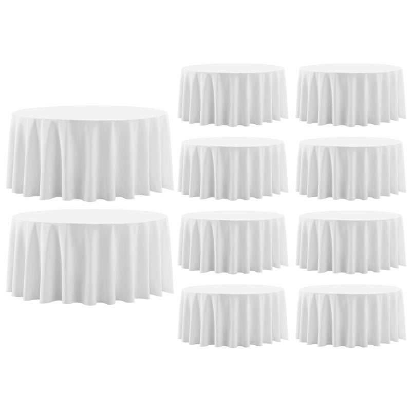 Aocoz Round Tablecloth 120 Inch 10 Pack White Tablecloths Washable Decorative Linen Polyester Table Clothes Cover for Dining Table Banquets Buffet Parties and Wedding