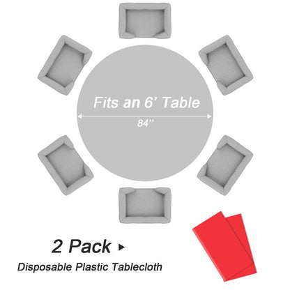 QIKSION Red Round Tablecloth 2 Pack, 84 Inch Plastic Table Cover Disposable for Parties