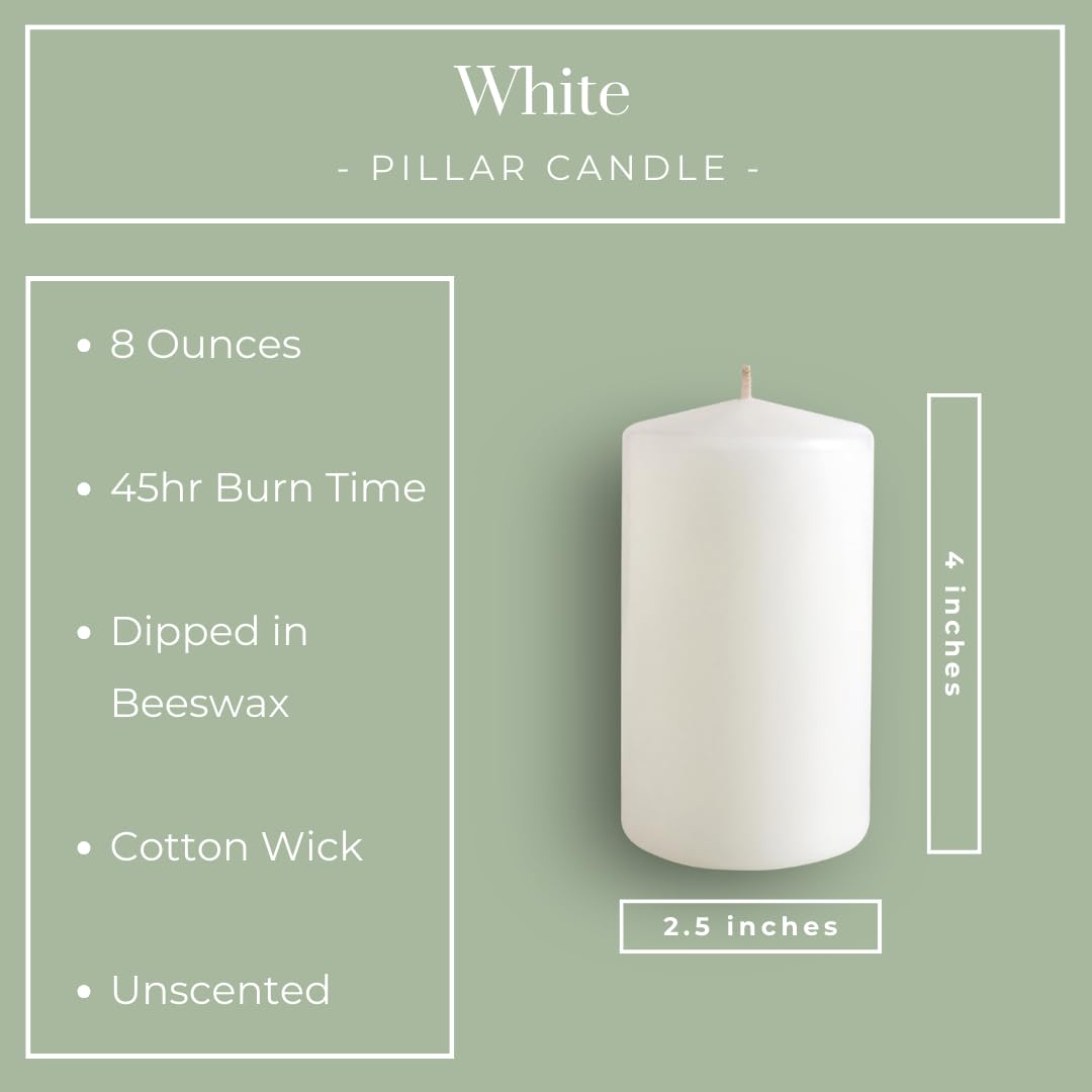 Becky Home 2.5x4 inch White Pillar Candles, White Candles, Set of 6 Pillar Candles Bulk 2.5x4, Emergency Candles, Wax, Unscented, Cone Tip Pillar