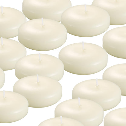 KNOURT 24 Pack Floating Candles, 3” Ivory Unscented Dripless Wax Burning Candles, for Weddings, Party, Cylinder Vases, and Home Decorations