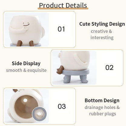 WLLYXUS Smiley Face Planter Pot, Cute Plant Pots for Indoor Outdoor,Chair Plant Pot for Succulents Plants Live with Drainage Hole (Green)