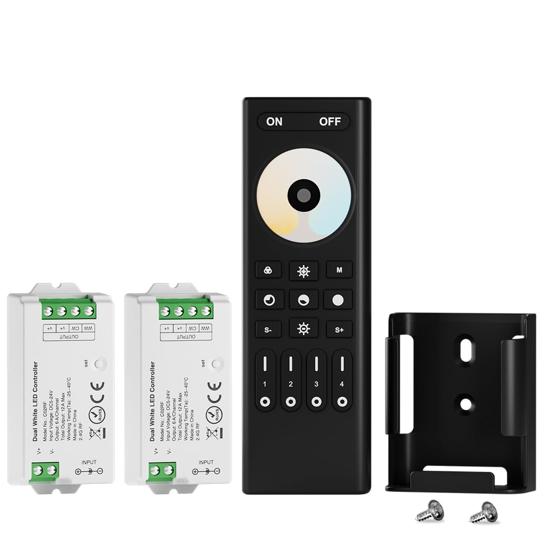BTF-LIGHTING 5050SMD FCOB COB Dimming RF 2.4GHz Wireless Remote RC01RFB &4PCS C01RF Tuya Controller Kit 4 Zones Group Control PWM Single Color (+V -V) 2pin LED Neon Rope Light DC5V DC12V DC24V