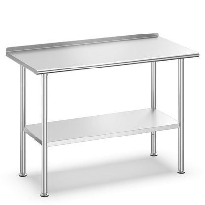 Atelicf All-Stainless Steel Prep Table, 24 X 48 Inch, with Rounded-Corner Backsplash and Adjustable Undershelf, Heavy-Duty for Outdoor Use,Restaurants,Hotels,Workshops,Kitchens,Gardens, and Garages