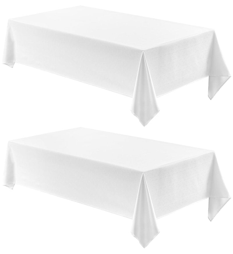 Veblandy 2 Pack Rectangle Tablecloth, 52x70 inch, Water Resistant Wrinkle Free Linen Textured Table Cloth Washable, Decorative Fabric Table Cover for Dining, Party and Camping, White