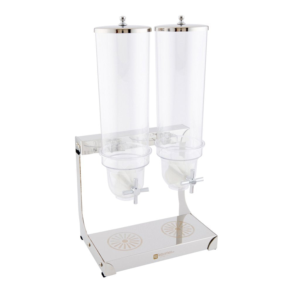 Restaurantware Met Lux 3 Liter Countertop Cereal Dispenser 1 Double Compartment Food Dispenser - Self Serve Refillable Stainless Steel Nuts Dispenser For Food Storage For Kitchen Or Pantry