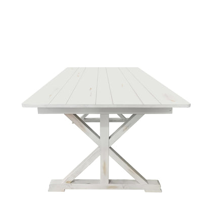 Flash Furniture Hercules Folding Farmhouse Dining Room Table with X Legs, Commercial Grade Rectangular Solid Pine Farm Table for 8, 7' x 40", Antique Rustic White