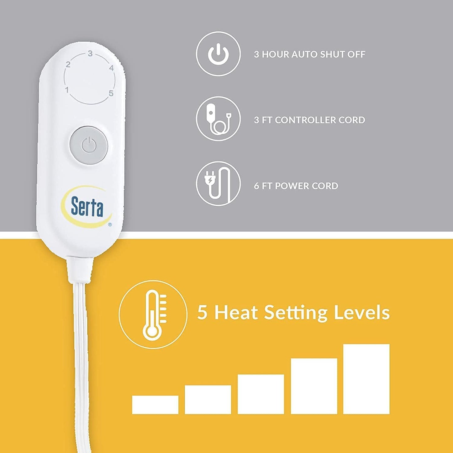 Serta Heated Blanket - Reversible Fleece to Sherpa Electric Blanket, Fast Heating, Auto Shut Off Timer, Multi Heat Setting, ETL Certified, Machine Washable, Grey Full 84"x 77"