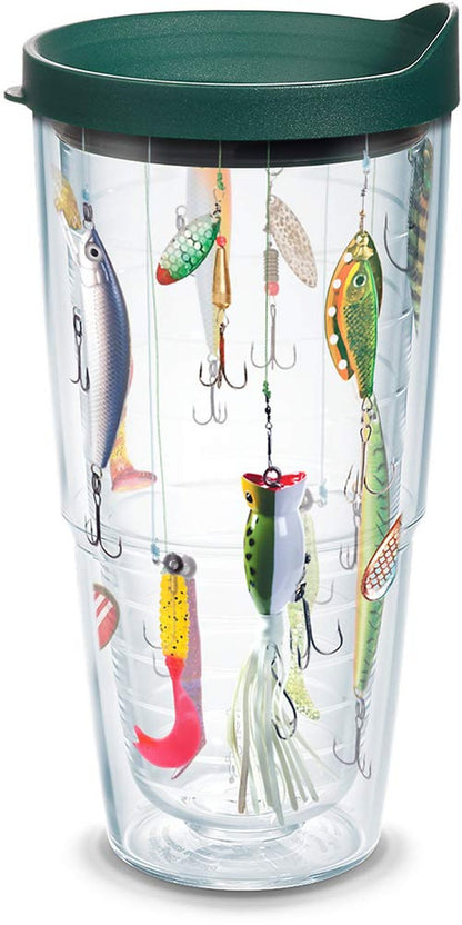 Tervis Fishing Lures Made in USA Double Walled Insulated Tumbler Travel Cup Keeps Drinks Cold & Hot, 24oz, Classic