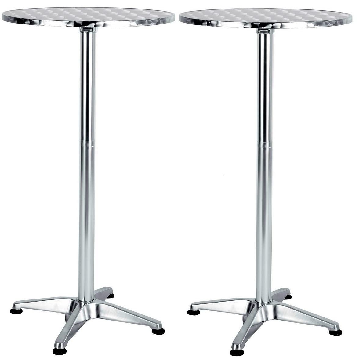 BTEXPERT Set of 2, Aluminum Indoor Outdoor 23.75" Round Restaurant Bar Height 44" Table fix top, Patio Stainless Steel Silver Furniture 25.75" Base
