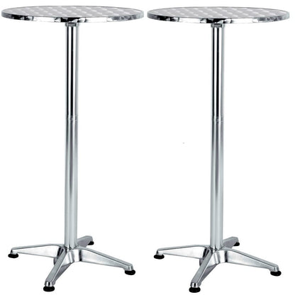 BTEXPERT Set of 2, Aluminum Indoor Outdoor 23.75" Round Restaurant Bar Height 44" Table fix top, Patio Stainless Steel Silver Furniture 25.75" Base