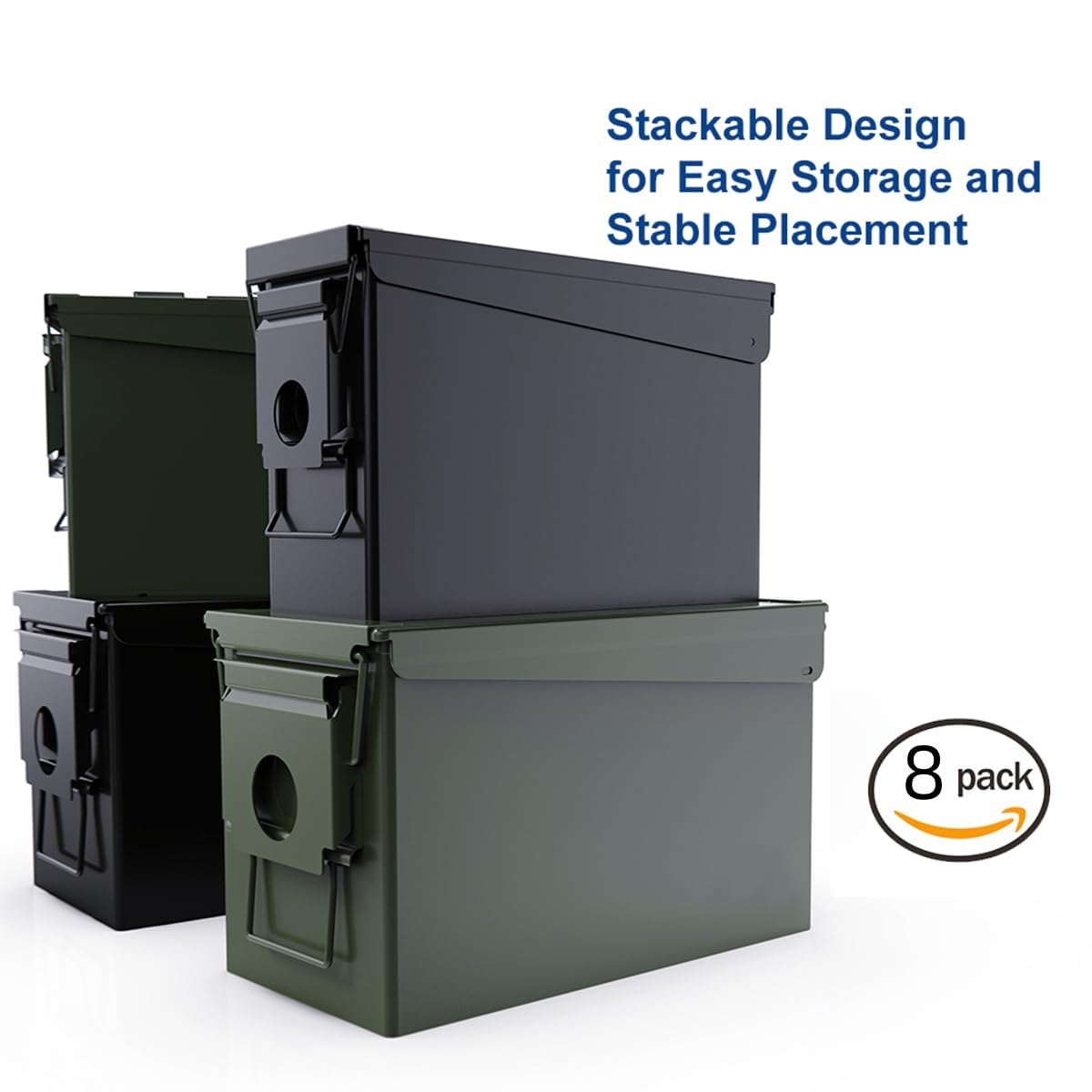 PATRON 30 50 Cal Ammo Can Metal 9mm Ammo Box Storage Crate Case for Shotgun Bullet Rifle Nerf Ammunition Waterproof Case-Gard Organizer Suit (30Cal ×4+50 Cal ×4)(Green-8pcs)