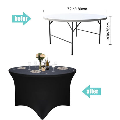 4 Pack Black 72-Inch Diameter x 30-Inch High Round Spandex Tablecloth for 6FT Round Tables|Fitted Stretch Tablecloth with Foot Bag for Party, Wedding, Birthday, Banquet, Vendor Stand