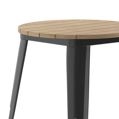Flash Furniture Declan Commercial Outdoor Bar Height Dining Table, All Weather Poly Resin Top with Steel Base, 23.75" Round, Brown/Black