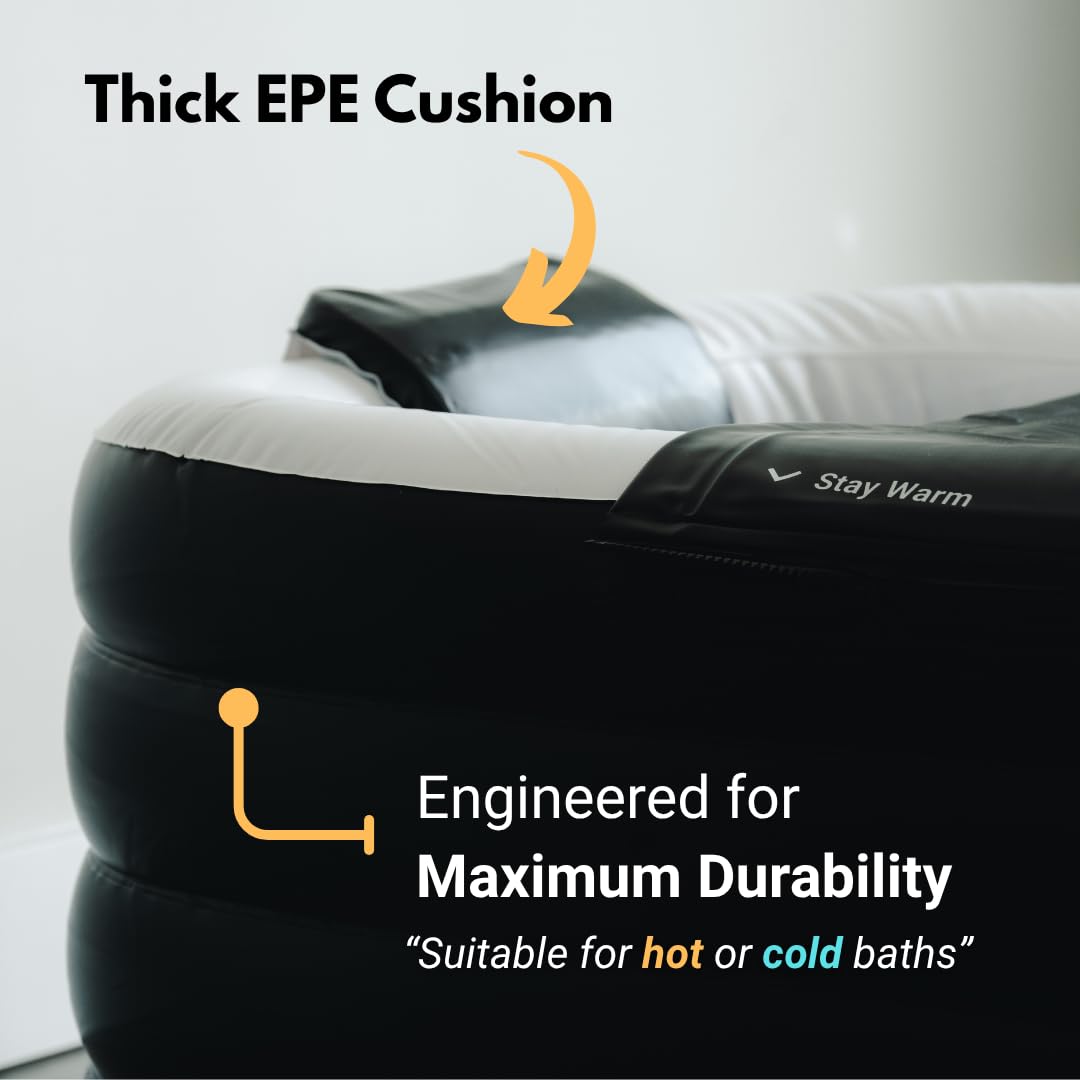 Alaskey® Portable Inflatable Bathtub For Ice Bath Or Hot Baths | Foldable & Freestanding Soaking Recovery Tub For Adults | Durable, Space-Saving, Easy To Store | Perfect For Indoor Home Spa Relaxation