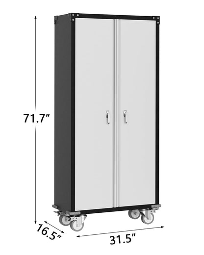 ActiveTrail Metal Storage Cabinet with Lock-71 Tall Tool Organizer Steel Lockers w/Hanging Rod Metal Wardrobe Cabinet on Wheels for Home, Office, Warehouse, Garage