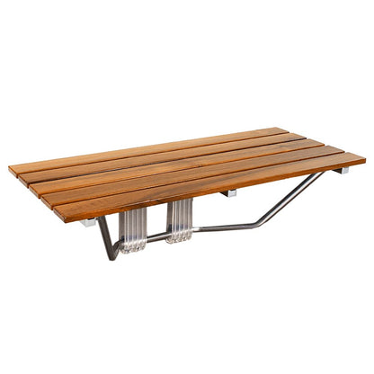 36" Foldable Teak Wood Shower Seat Bench, 400 lb Capacity, (Seating Size: 35.5" W x 15.75" D), Clear-Coated for Extra Protection, Wall Mount Folding Bathroom Stool Chair, Modern Chrome