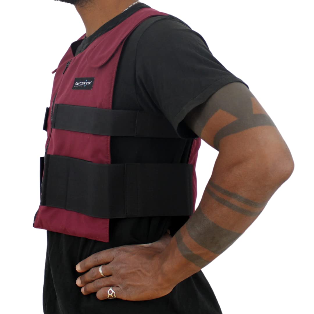 Glacier Tek Cool Vest Personal Cooling, 59 Degrees for 2.5 hours 8 Cool Packs, recharge in 30 minutes (Maroon)