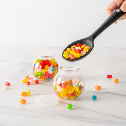Restaurantware 3 Ounce Candy Jars 100 Disposable Small Jars - Snap-On Lids Included Bulbous Design Clear Plastic Yogurt Parfait Jars For Snacks Spices And Desserts