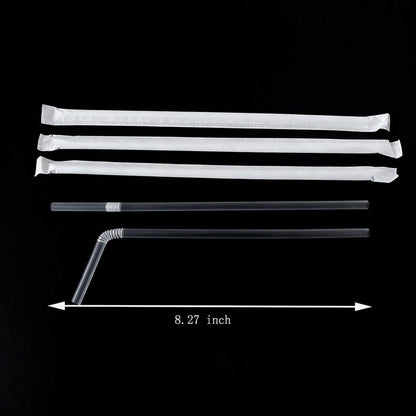 YAOSHENG [500 counts] Clear Straw 8.26" x 0.23" Individually Wrapped Straws, Flexible Drinking Straws, Disposable Bendy Plastic Straws (500, Transparent - (Paper Wrapped))