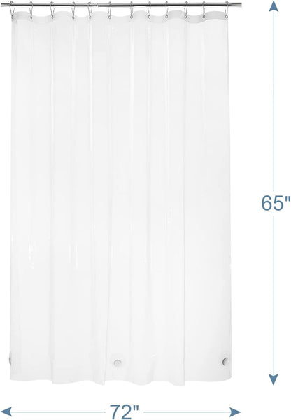 AmazerBath Heavy Duty Shower Curtain Liner - 12 Gauge Clear, 72 x 65 Inches with 3 Weights & 12 Grommets