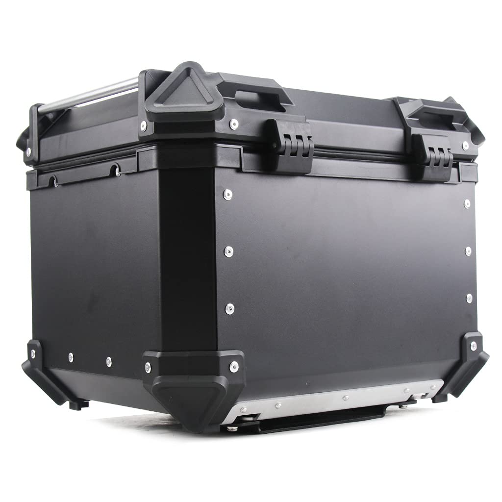 iproods 45L Motorcycle Top Case, Aluminum Alloy Universal Motorcycle Tail Box with Backrest ＆ Phone Mount Holder, Dual-key Storage Luggage Trunk (Black, 45L)