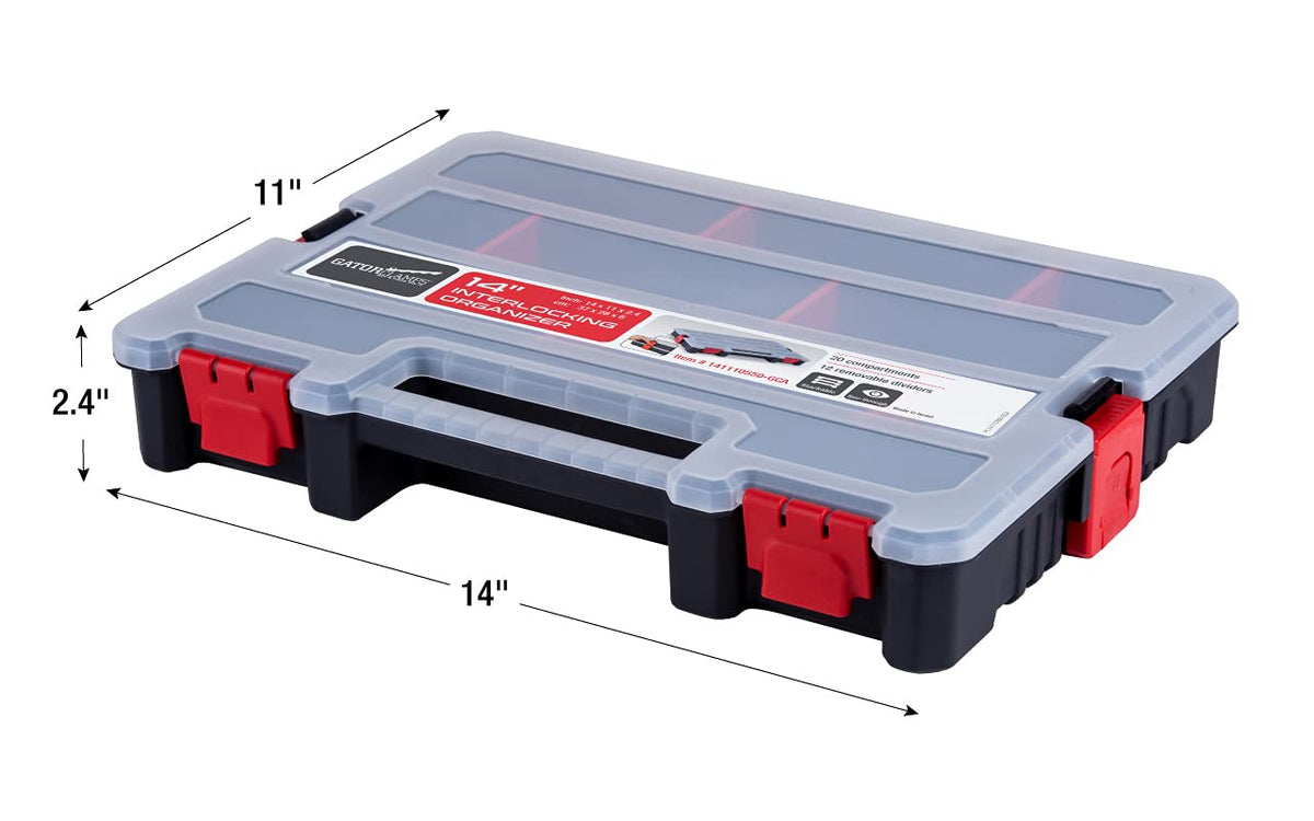 2-Pack Small Parts Organizer Box – Stackable Hardware Storage Organizer Case with 20 Compartments & Dividers – Screw, Nut, Bolt, Drill Bit Organizer for Garage, Workshop, Crafts