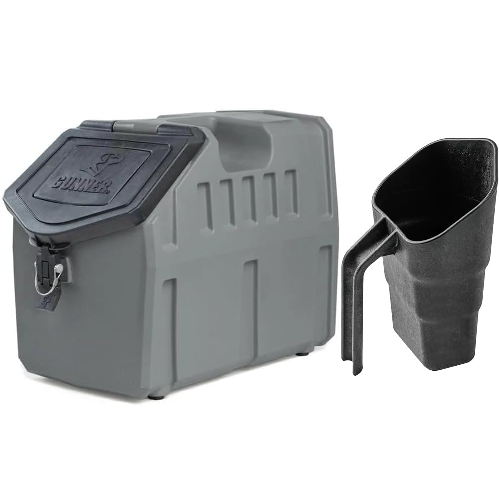 GUNNER 50 lbs Gunmetal Dog Food Storage Container with Measuring Scoop – Waterproof & Airtight Pet Food Bin for Dry Food, Corn, Chicken Feed, Bird Seed & Treats – 3 Cup Ergonomic Scooper