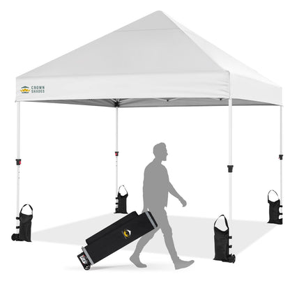 CROWN SHADES 8x8 Pop Up Canopy Tent,Commercial Canopy Tent Heavy Duty with 4" Wheels,4 Upgraded Weights,Patented Centerlock,400D Strength Oxford Fabric, Sto'N Go Bag,for Parties, Events, Camping,White