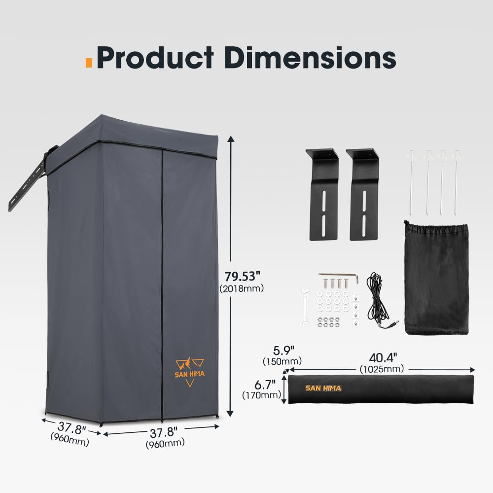 SanHima Awning Shower Tent with 90° Swing Arm - Car Side Shower Room w/LED Light, Camping Waterproof Portable Privacy Shelter Bathroom Overland, Gray