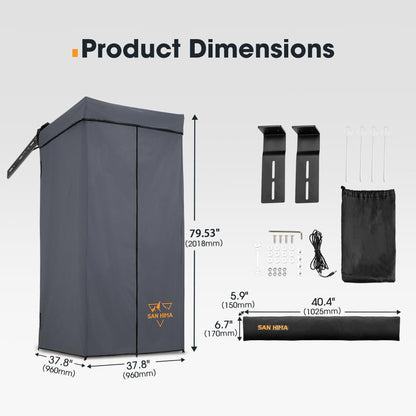 SanHima Awning Shower Tent with 90° Swing Arm - Car Side Shower Room w/LED Light, Camping Waterproof Portable Privacy Shelter Bathroom Overland, Gray