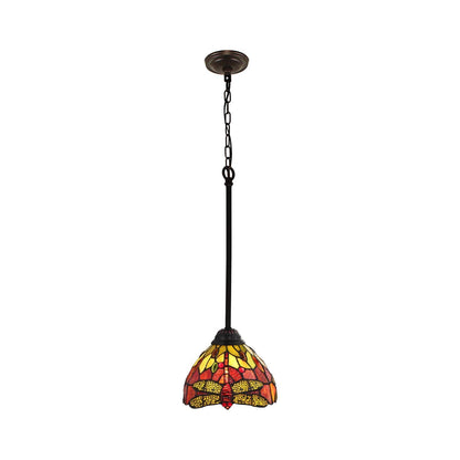 Chloe Lighting Mini Pendant - Dark Bronze, 1 Light, Tiffany-Style, Multicolor Glass, 8in Wide, Model CH3T471RD08-DP1