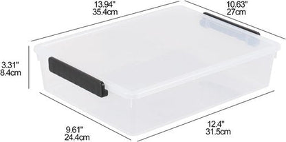 Clear Storage Bins - 4 Pack Flat Plastic Latching Containers with Lids | 6 Quart Stackable